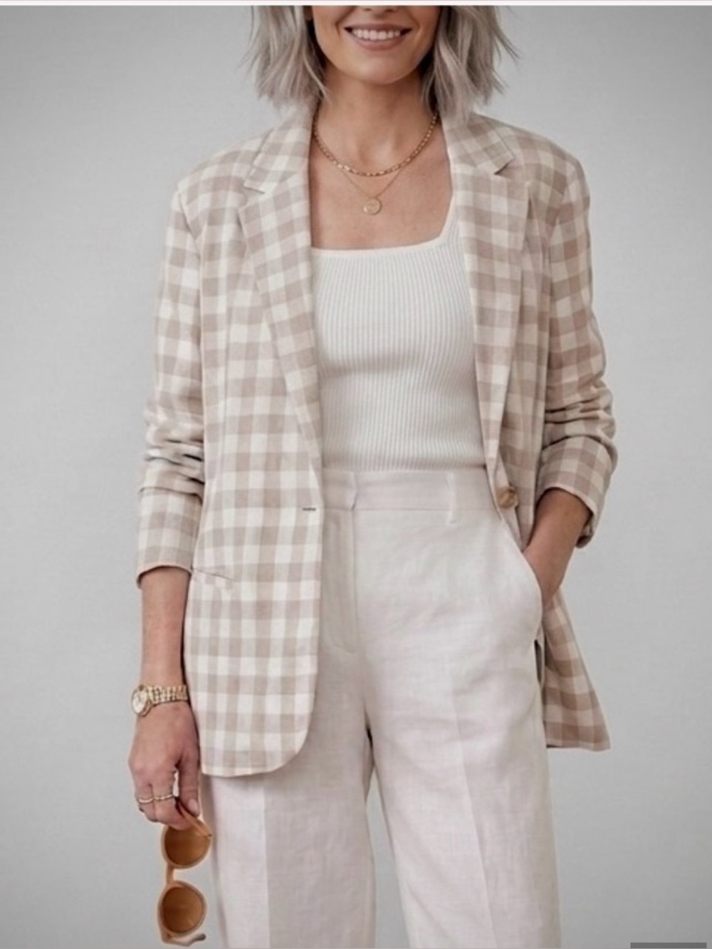 A New Day x Target Cream Gingham Checkered Linen Blend Blazer Size XXL Summer